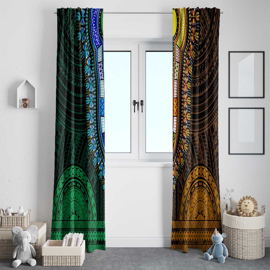African Dashiki and Polynesian Pattern Window Curtain Half Green-Gold
