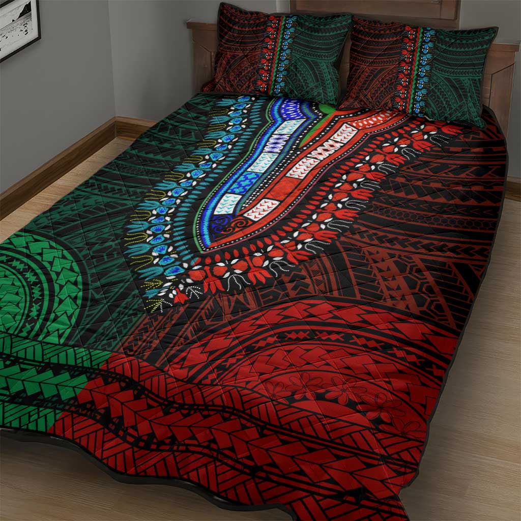 African Dashiki and Polynesian Pattern Quilt Bed Set Half Green-Red