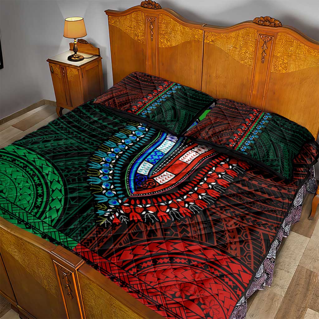 African Dashiki and Polynesian Pattern Quilt Bed Set Half Green-Red