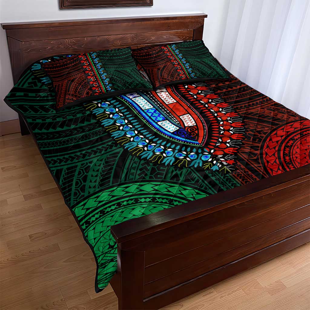 African Dashiki and Polynesian Pattern Quilt Bed Set Half Green-Red