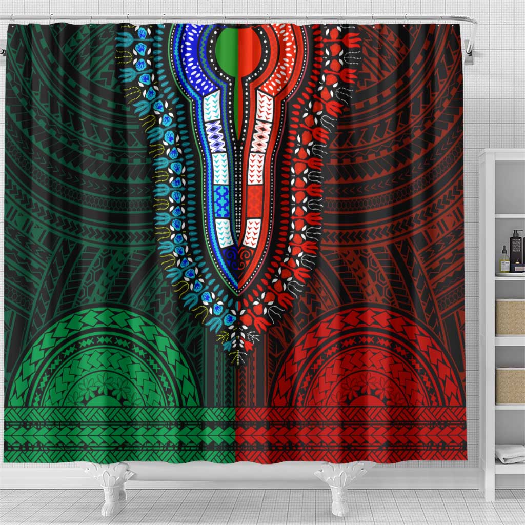 African Dashiki and Polynesian Pattern Shower Curtain Half Green-Red