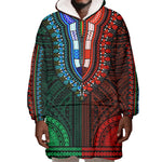 African Dashiki and Polynesian Pattern Wearable Blanket Hoodie Half Green-Red