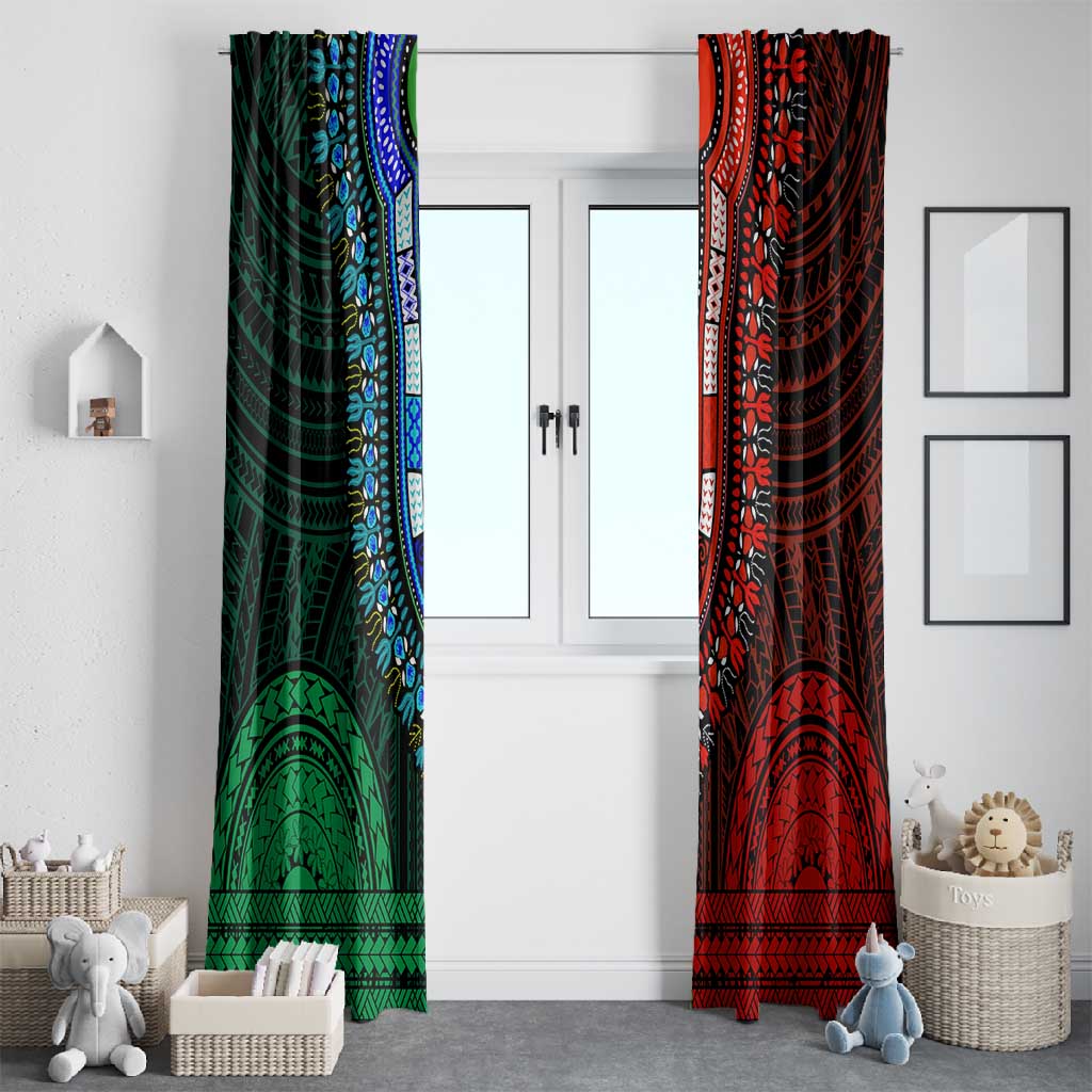 African Dashiki and Polynesian Pattern Window Curtain Half Green-Red