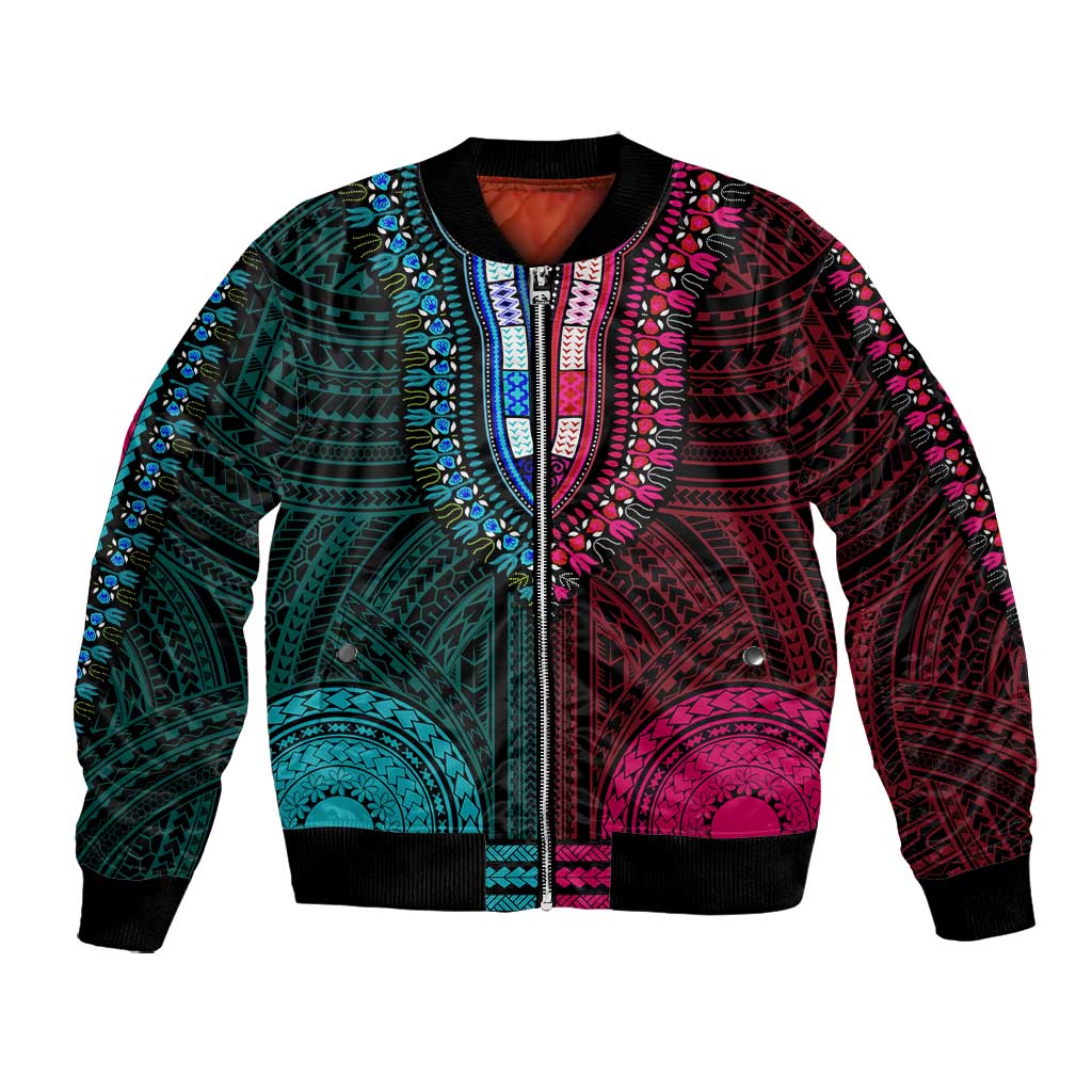 African Dashiki and Polynesian Pattern Hoodie Half Teal-Pink LT9 main image 1