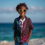 African Dashiki and Polynesian Pattern Kid Hawaiian Shirt Half Teal-Pink