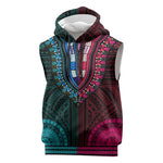 African Dashiki and Polynesian Pattern Sleeveless Hoodie Half Teal-Pink - African Pride