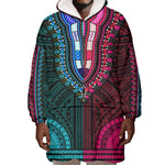 African Dashiki and Polynesian Pattern Wearable Blanket Hoodie Half Teal-Pink