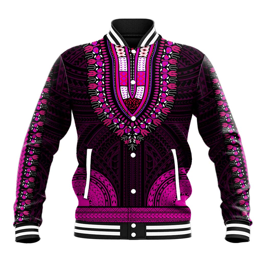 African Dashiki and Polynesian Pattern Baseball Jacket Pink