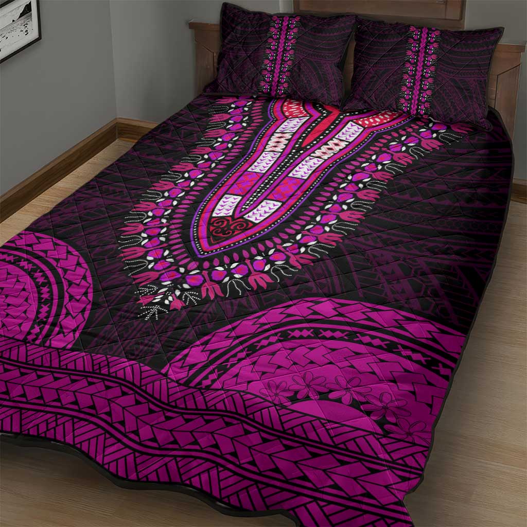 African Dashiki and Polynesian Pattern Quilt Bed Set Pink