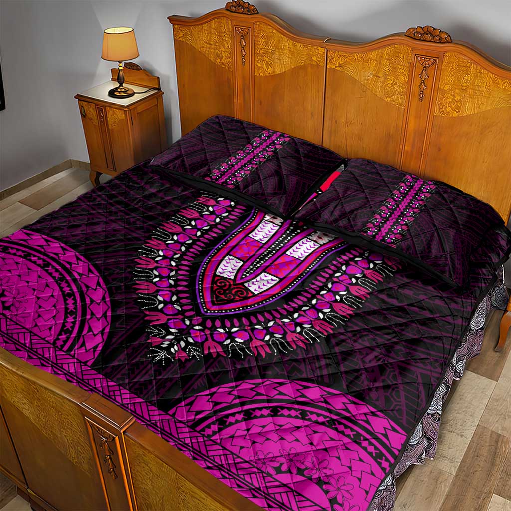 African Dashiki and Polynesian Pattern Quilt Bed Set Pink