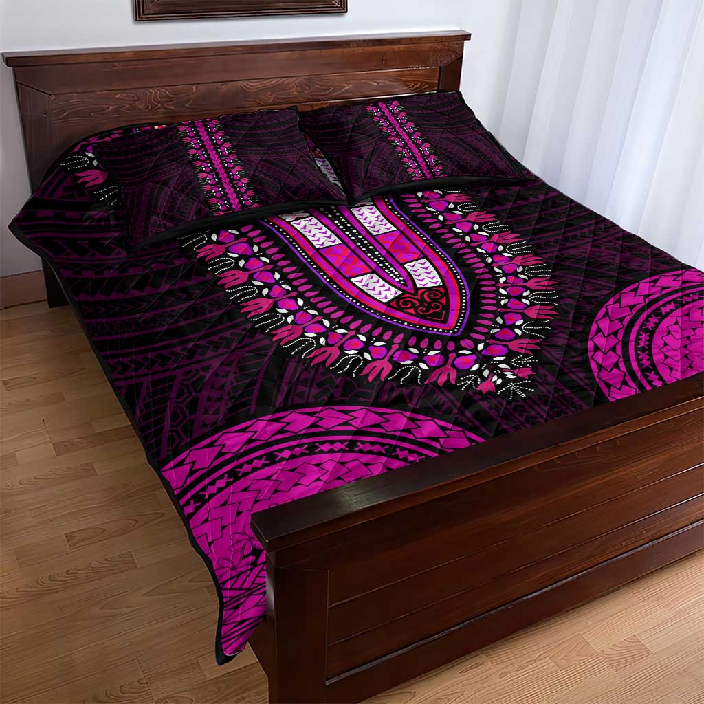 African Dashiki and Polynesian Pattern Quilt Bed Set Pink