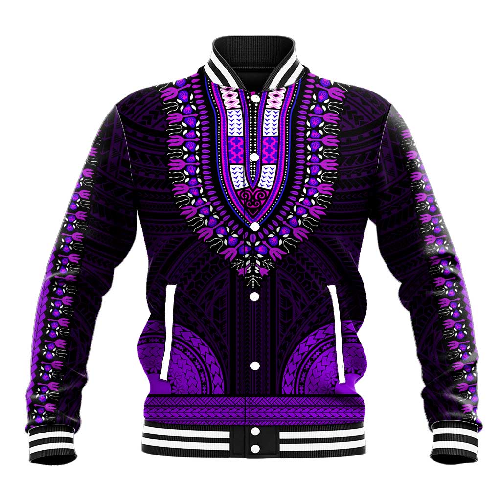 African Dashiki and Polynesian Pattern Baseball Jacket Purple