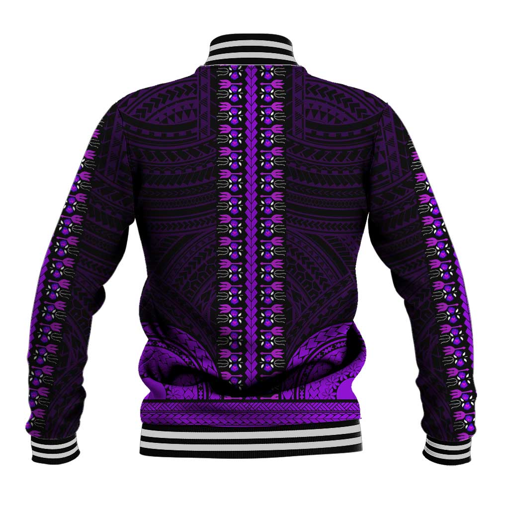 African Dashiki and Polynesian Pattern Baseball Jacket Purple