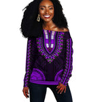 African Dashiki and Polynesian Pattern Off Shoulder Sweater Purple