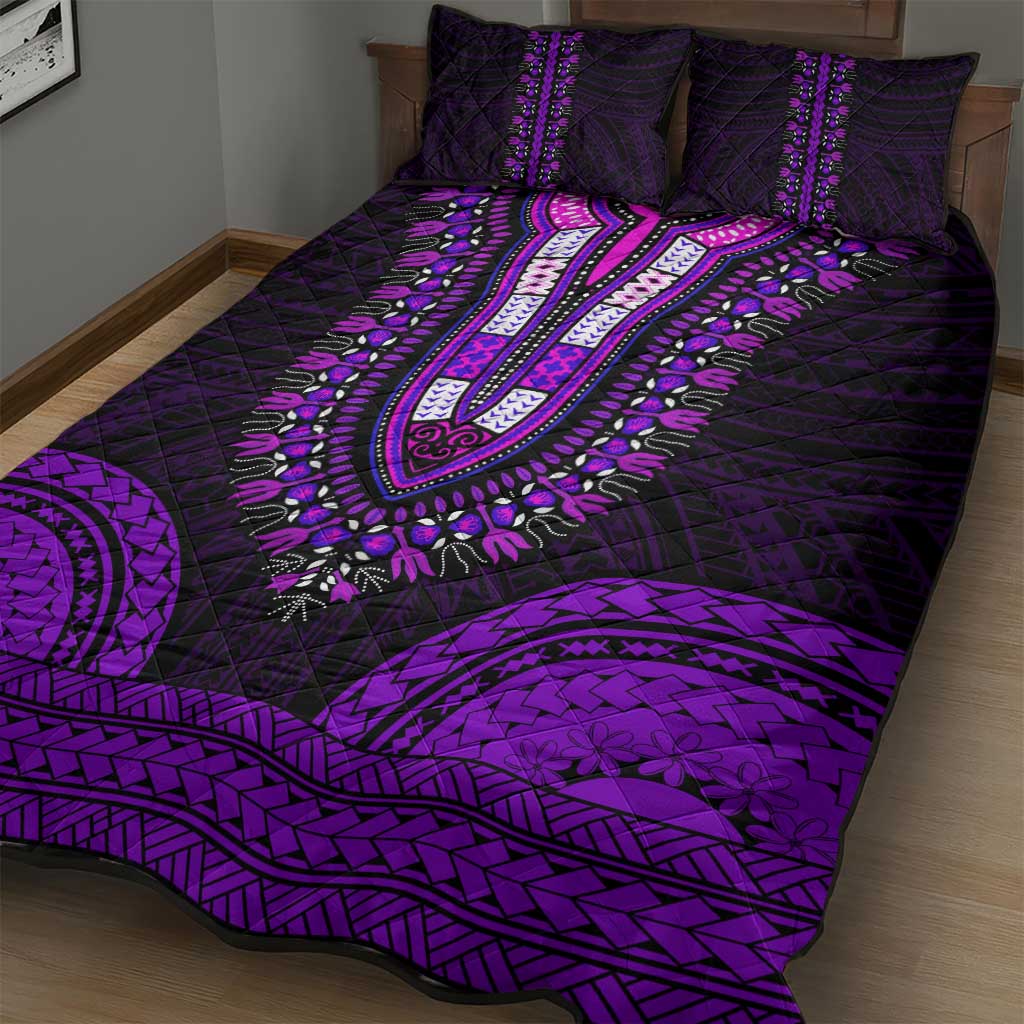African Dashiki and Polynesian Pattern Quilt Bed Set Purple