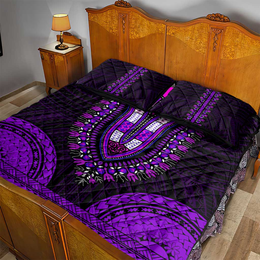 African Dashiki and Polynesian Pattern Quilt Bed Set Purple