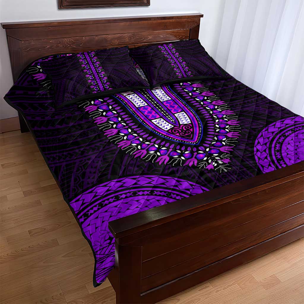 African Dashiki and Polynesian Pattern Quilt Bed Set Purple