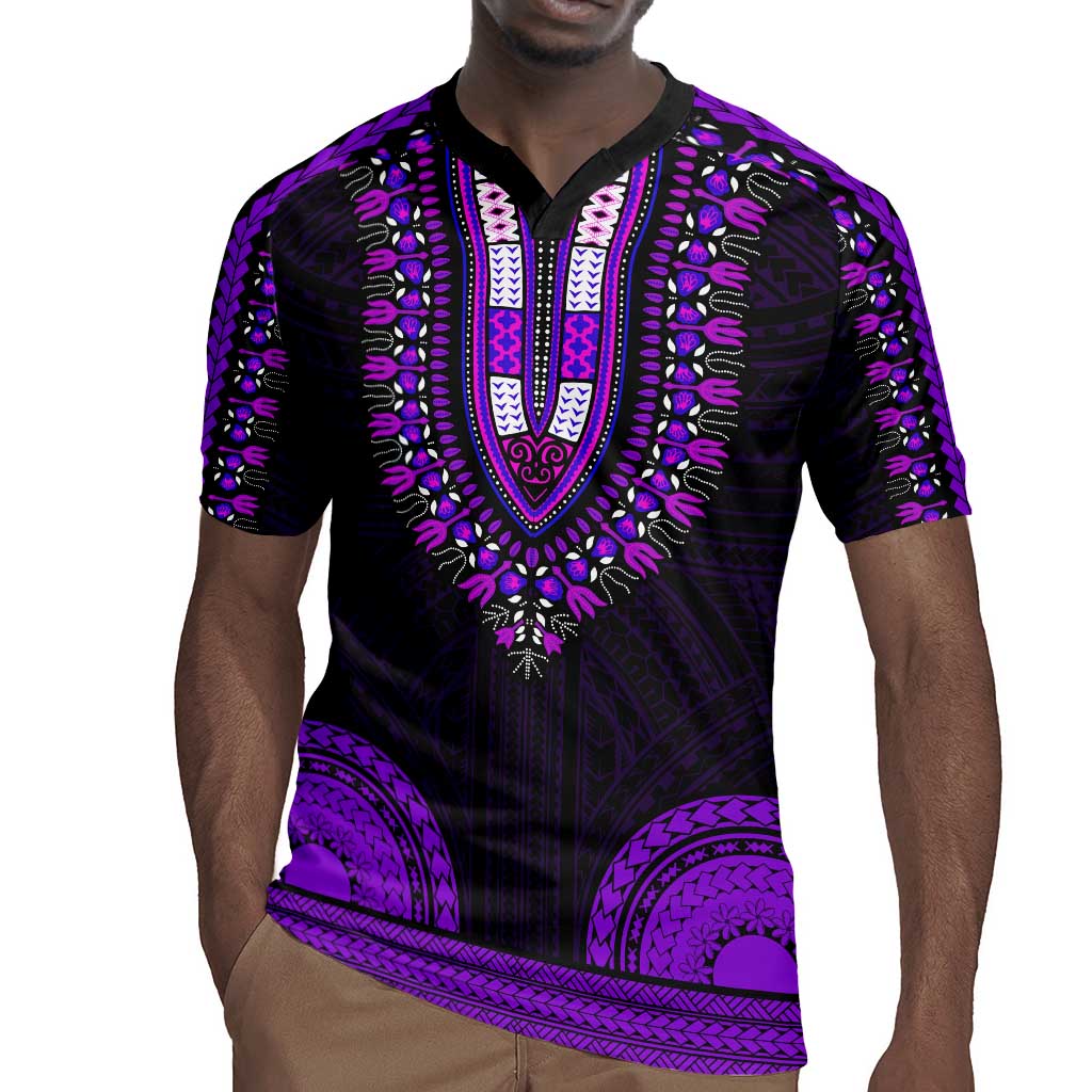 African Dashiki and Polynesian Pattern Rugby Jersey Purple
