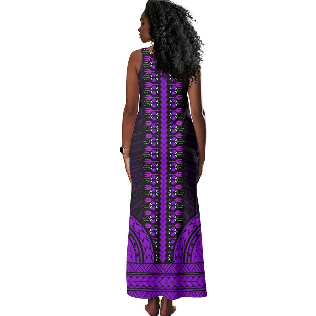 African Dashiki and Polynesian Pattern Tank Maxi Dress Purple