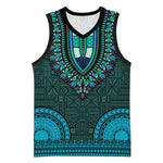 Teal Dashiki and Tapa Pattern Basketball Jersey Africa-Polynesia Together Culture - African Pride