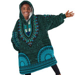 Teal Dashiki and Tapa Pattern Kid Wearable Blanket Hoodie Africa-Polynesia Together Culture