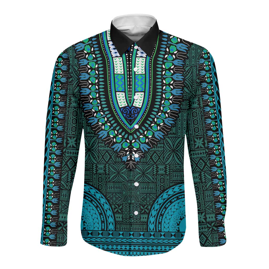Teal Dashiki and Tapa Pattern Short Sleeve Bodycon Dress Africa-Polynesia Together Culture LT9