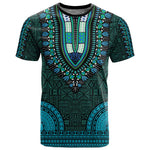 Teal Dashiki and Tapa Pattern T shirt Africa-Polynesia Together Culture