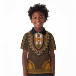 Gold Dashiki and Tapa Pattern Kid Polo Shirt Africa-Polynesia Together Culture