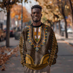 Gold Dashiki and Tapa Pattern Sweatshirt Africa-Polynesia Together Culture