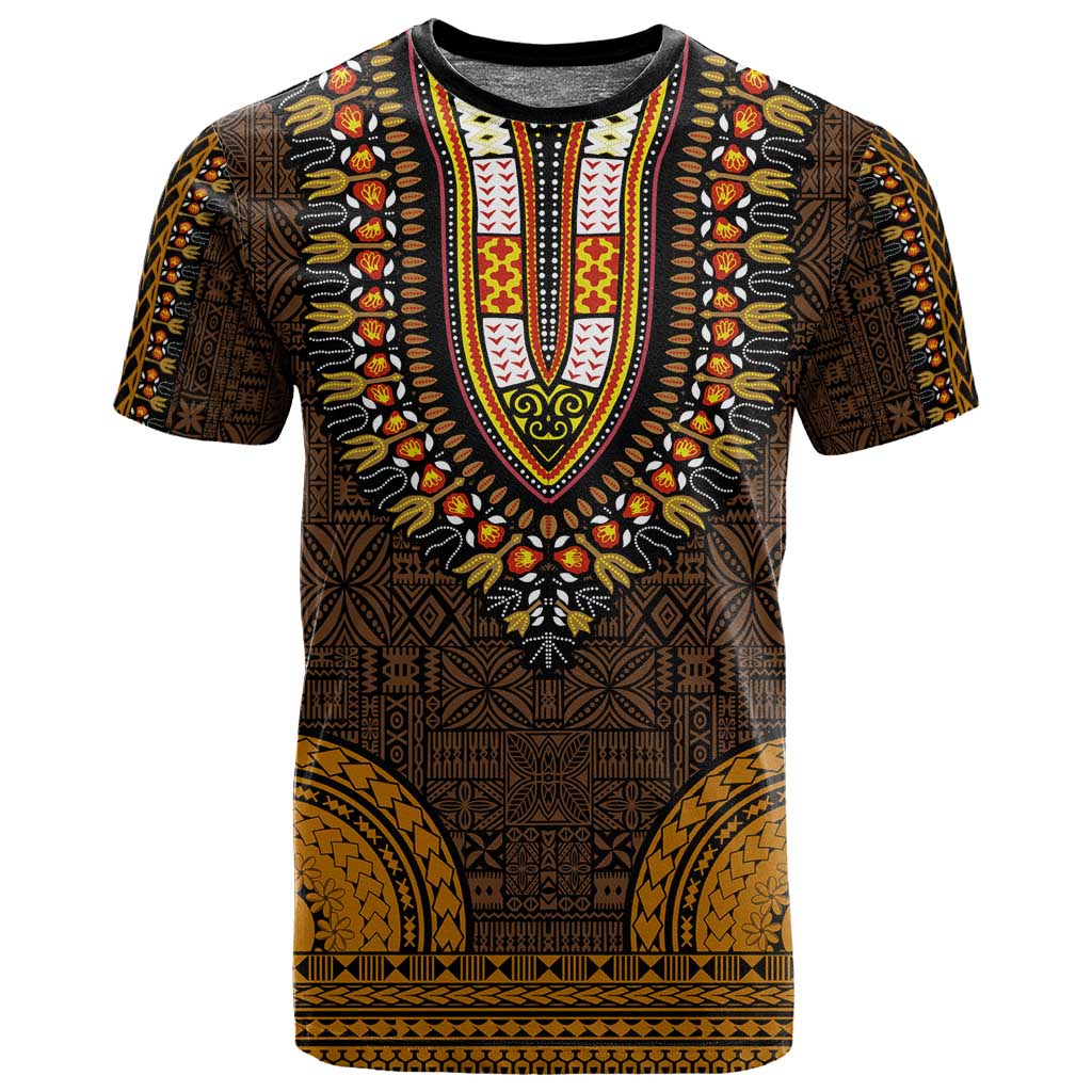 Gold Dashiki and Tapa Pattern Wearable Blanket Hoodie Africa-Polynesia Together Culture LT9