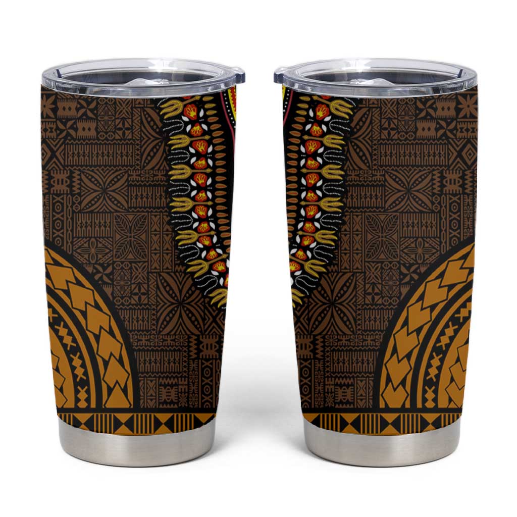 Gold Dashiki and Tapa Pattern Tumbler Cup Africa-Polynesia Together Culture