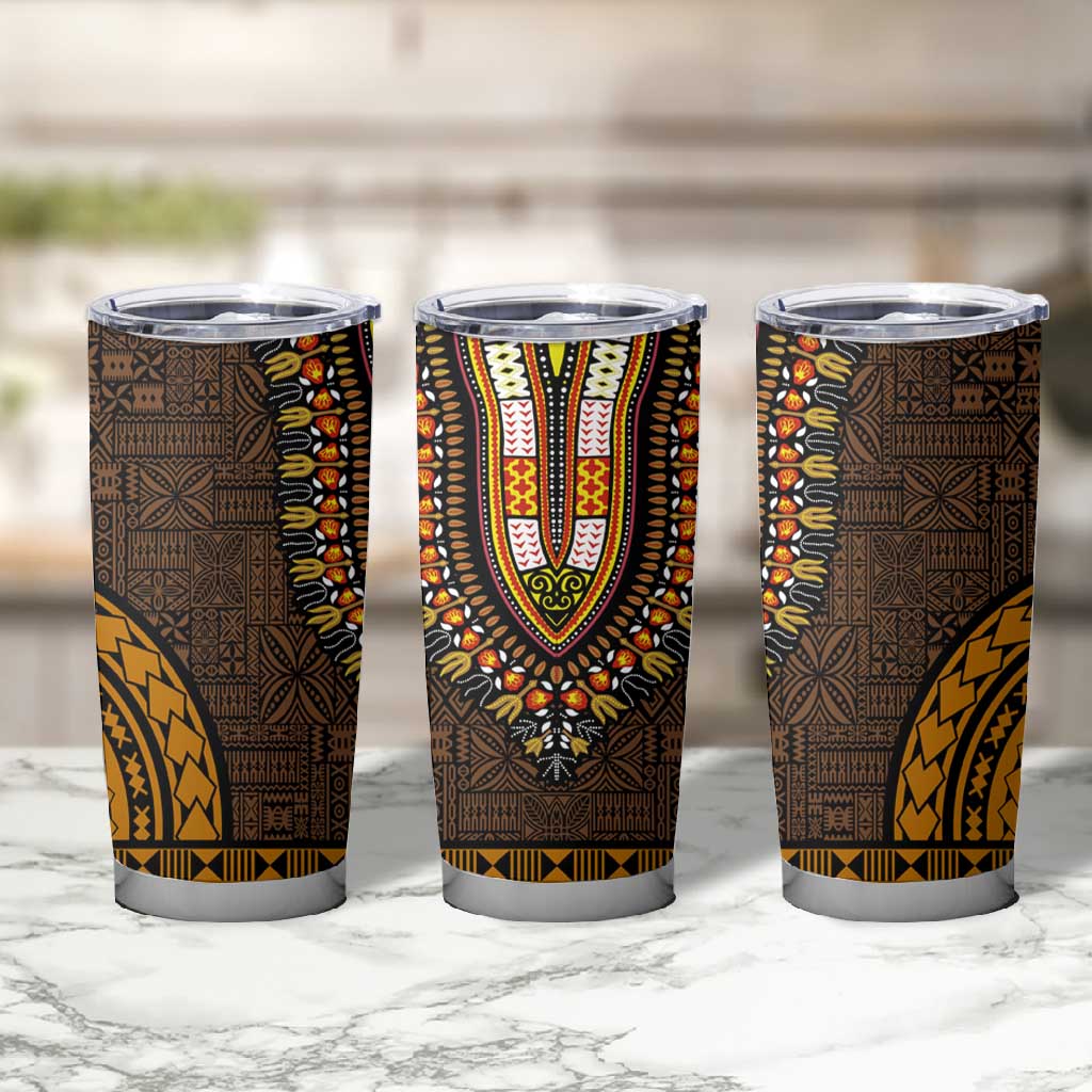 Gold Dashiki and Tapa Pattern Tumbler Cup Africa-Polynesia Together Culture