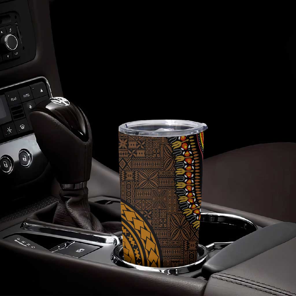 Gold Dashiki and Tapa Pattern Tumbler Cup Africa-Polynesia Together Culture