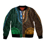 Green-gold Dashiki and Tapa Pattern Bomber Jacket Africa-Polynesia Together Culture