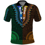 Green-gold Dashiki and Tapa Pattern Polo Shirt Africa-Polynesia Together Culture