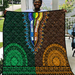 Green-gold Dashiki and Tapa Pattern Quilt Africa-Polynesia Together Culture