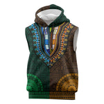 Green-gold Dashiki and Tapa Pattern Sleeveless Hoodie Africa-Polynesia Together Culture - African Pride