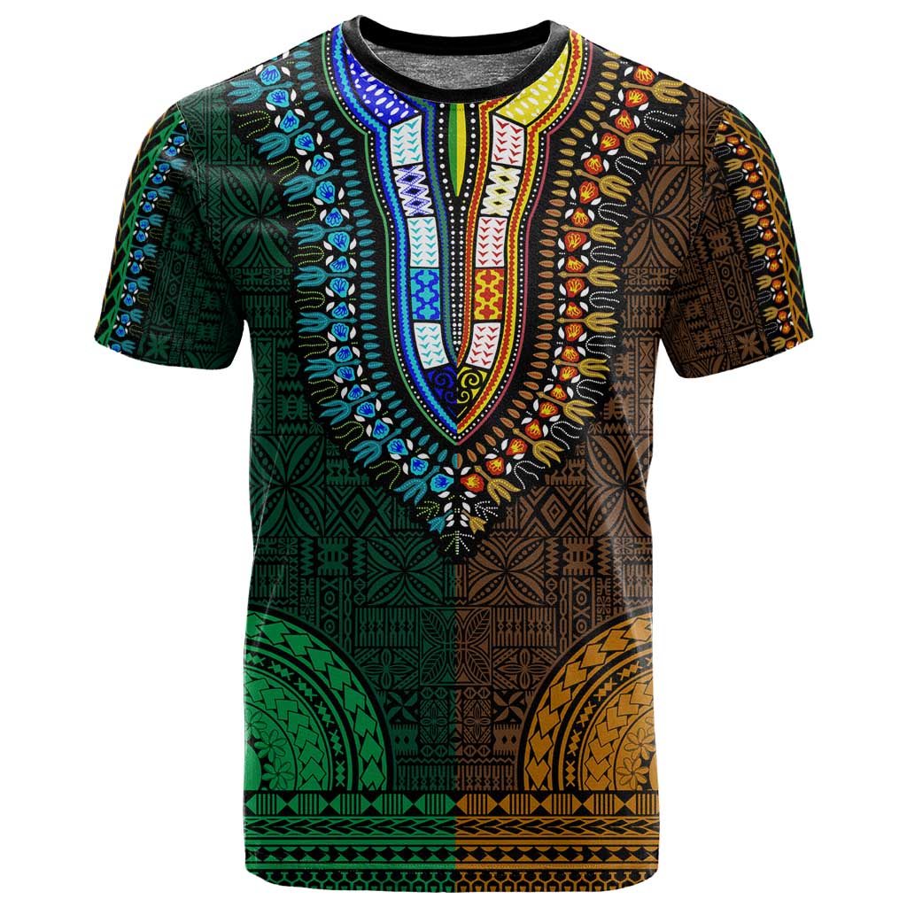 African Dashiki and Polynesian Pattern Women V-Neck T-Shirt Half Green-Red LT9 main image 1