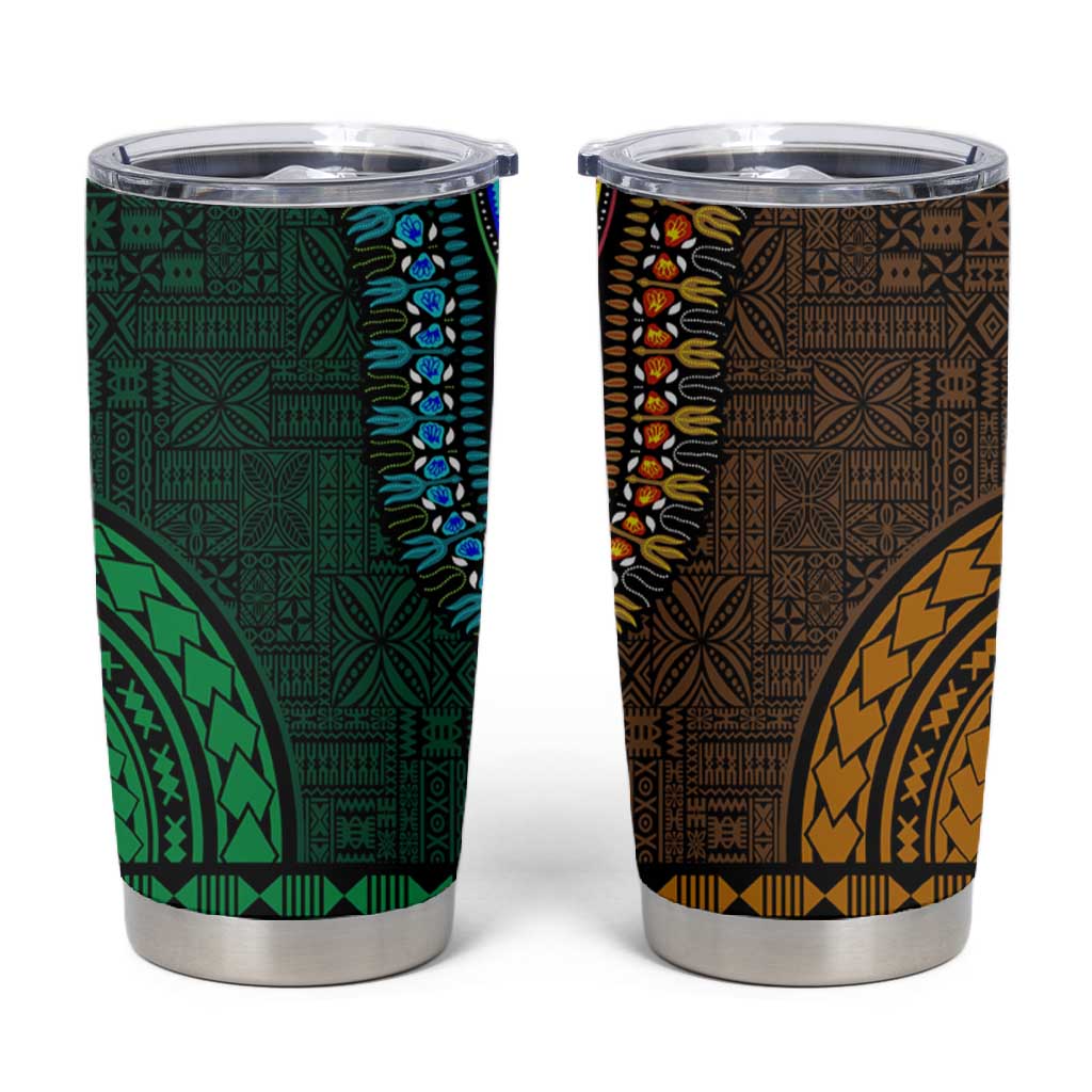 Green-gold Dashiki and Tapa Pattern Tumbler Cup Africa-Polynesia Together Culture