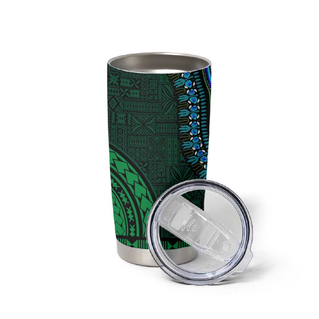 Green-gold Dashiki and Tapa Pattern Tumbler Cup Africa-Polynesia Together Culture