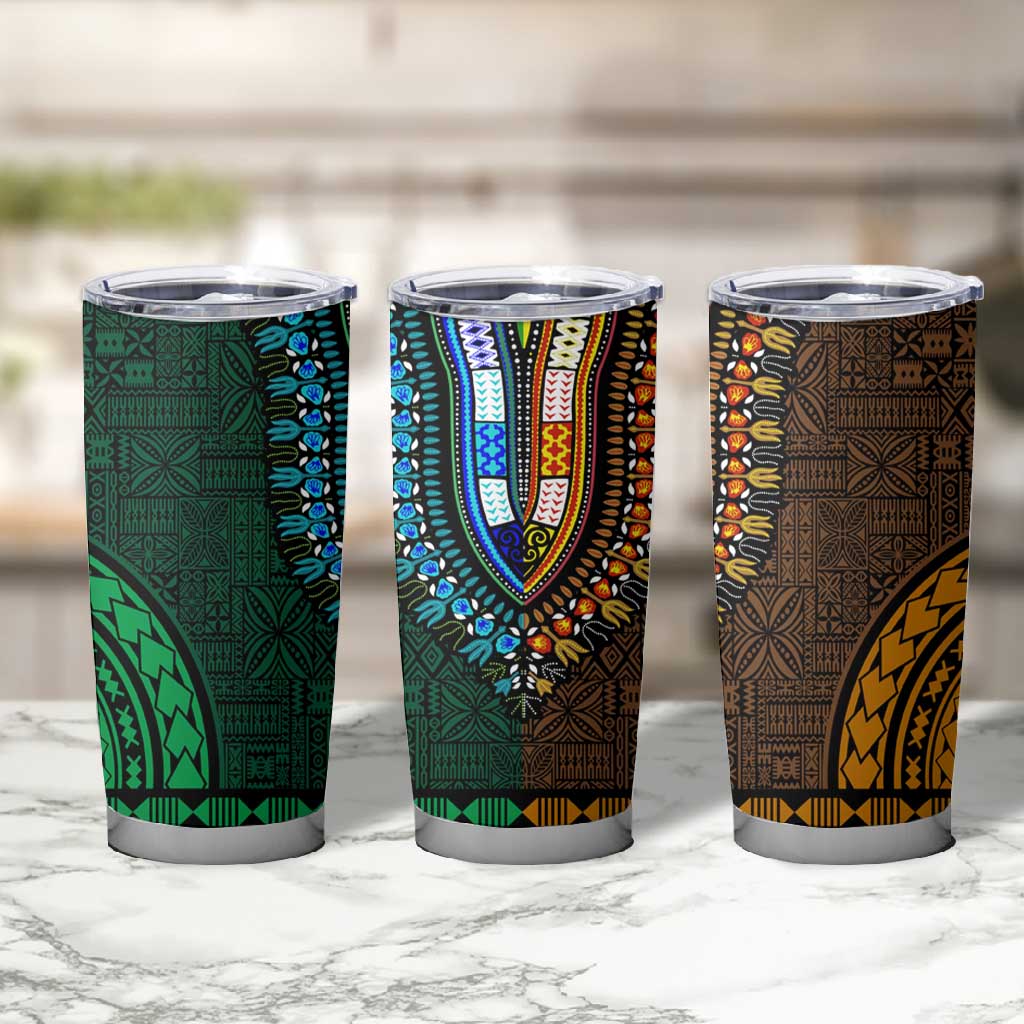 Green-gold Dashiki and Tapa Pattern Tumbler Cup Africa-Polynesia Together Culture