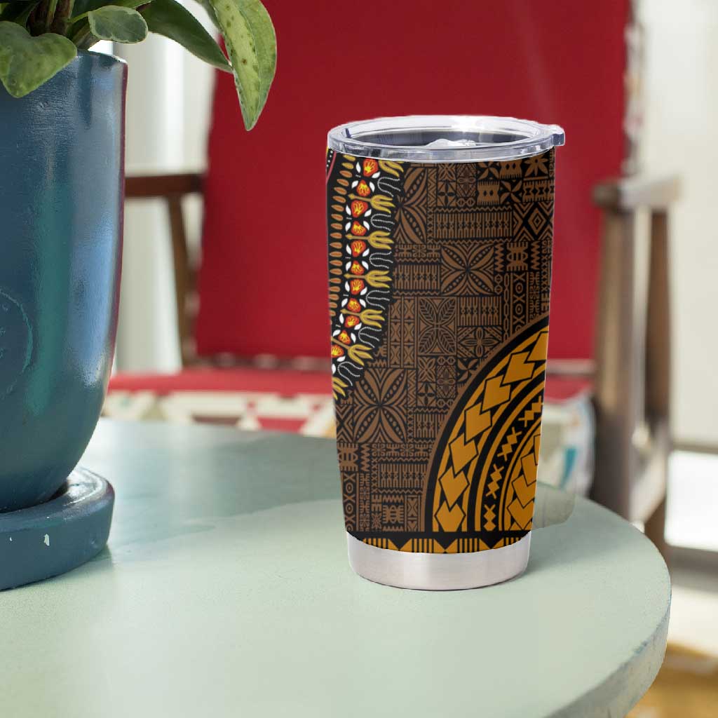 Green-gold Dashiki and Tapa Pattern Tumbler Cup Africa-Polynesia Together Culture