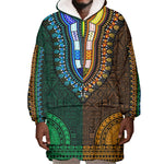 Green-gold Dashiki and Tapa Pattern Wearable Blanket Hoodie Africa-Polynesia Together Culture