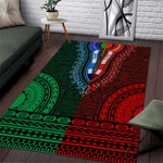 Green-red Dashiki and Tapa Pattern Area Rug Africa-Polynesia Together Culture