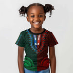 Green-red Dashiki and Tapa Pattern Kid T shirt Africa-Polynesia Together Culture