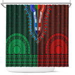 Green-red Dashiki and Tapa Pattern Shower Curtain Africa-Polynesia Together Culture