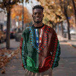 Green-red Dashiki and Tapa Pattern Sweatshirt Africa-Polynesia Together Culture