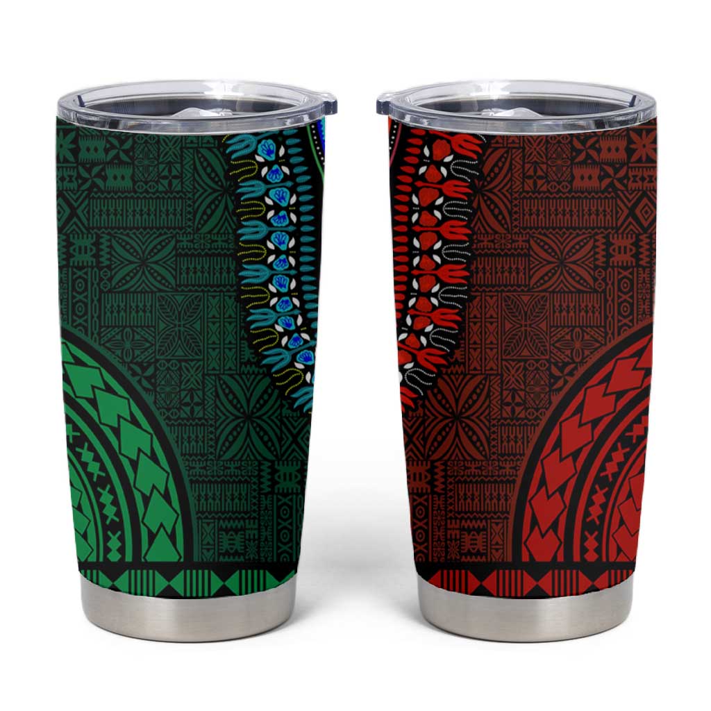 Green-red Dashiki and Tapa Pattern Tumbler Cup Africa-Polynesia Together Culture