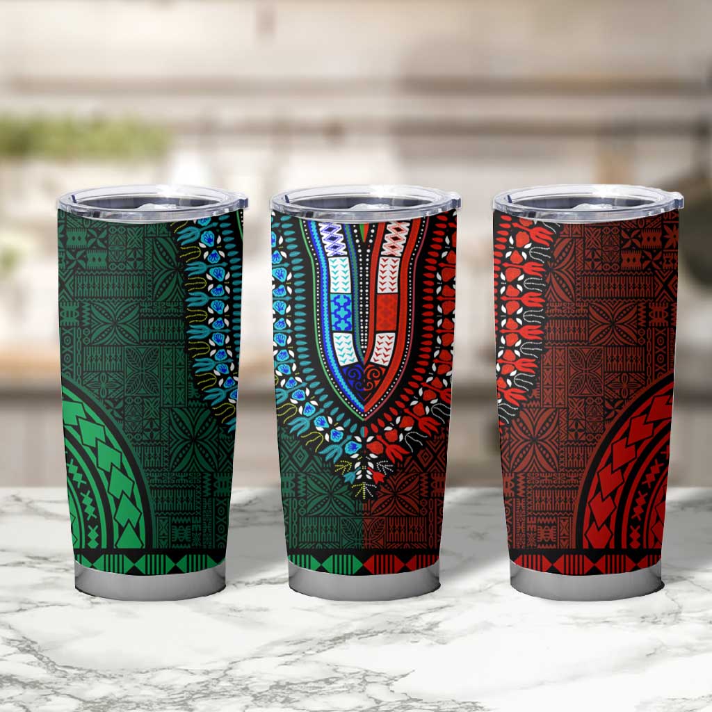 Green-red Dashiki and Tapa Pattern Tumbler Cup Africa-Polynesia Together Culture