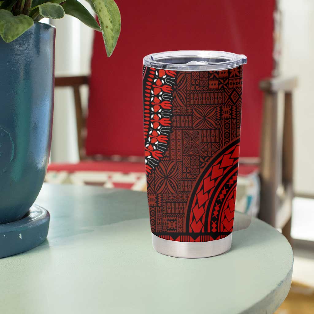 Green-red Dashiki and Tapa Pattern Tumbler Cup Africa-Polynesia Together Culture